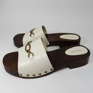 Larroude Zuzi Wooden Platform Mule Sandals Size 9.5 Ivory Leather Chain NEW $290